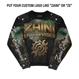 Sweat-shirt pour homme 320 GSM en coton polyester premium, imprimé intégral noir et vert, personnalisation par sublimation, broderie, logo DTF - Product Image 1