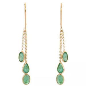 18K Multi Layered Emerald <b>Dangle</b> <b>Earrings</b> with <b>Diamond</b> Pearl & Natural Stone Accents - Product Image 1