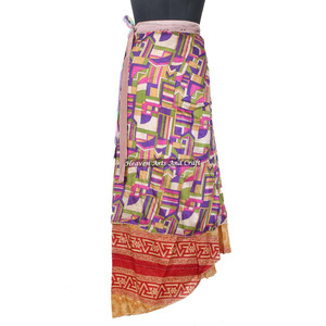 Nueva Falda Cruzada de Seda Multicolor Estilo Bohemio Indio para Mujer, Cintura Natural, Diseño Reversible de Dos Capas - Product Image 6