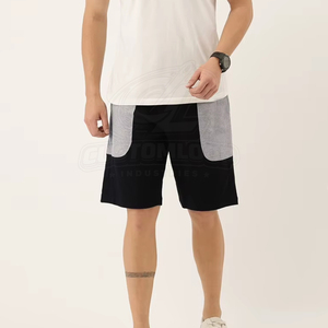 Shorts Bermuda pour homme à blocs de couleur avec poches, taille à cordon de serrage, séchage rapide, style sport décontracté, noir et gris - Product Image 3