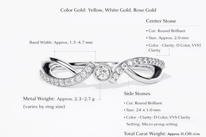 Bague de Fiançailles et de Promesse en Or Blanc 14K Plaqué Rhodium avec Diamant de Laboratoire Sertie en Bezel, Certifiée IGI, Modèle Infinity Twist à Bande Partagée - Product Image 6