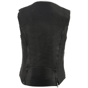 Samroz Sports Women's Black Lightweight Motorcycle Leather <b>Vest</b> w/Crinkled Leather Design - Product Image 4