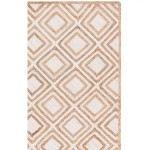 Tapis géométrique en jute rectangulaire moderne à tissage plat antidérapant pour salon, motif blanc beige - Product Image 5