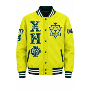 เสื้อแจ็คเก็ตบอมเบอร์แบบกลับด้านได้ ยี่ห้อ Chi Eta Phi สำหรับผู้ชาย สีเขียวลายจุดสีเหลือง พิมพ์ลายแบบ Sublimation สไตล์ Varsity ลำลอง ใส่ได้ในฤดูใบไม้ร่วง - Product Image 5