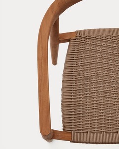 Modern <b>Light</b> Teak Wood Dining Chair Curved Armrest Handwoven <b>Rope</b> Seat Eco-Friendly Minimalist Design for Apartment - Product Image 4