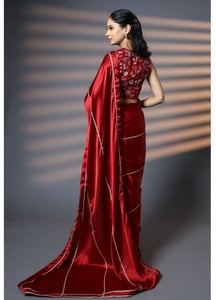 KV Ready to Wear Luxe <b>Red</b> and Gold Embellished Premium <b>Silk</b> Party Saree with Unstitched Blouse - Product Image 4