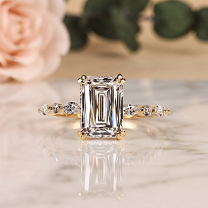 18K Yellow Gold Emerald Cut Moissanite <b>Ring</b> Marquise Side Stone Lab Grown <b>Diamond</b> Engagement <b>Ring</b> Vintage Filigree Band Exporter - Product Image 1