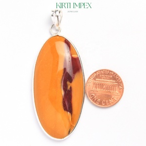 Mookaite Jasper Pendentif Collier Taille Libre Argent Cristal Pierre Plaqué Or Laiton Chaînes Vintage Christian Mode Fiançailles - Product Image 4