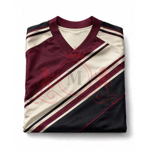 Camiseta de Fútbol para Hombre, Rayas Marrón, Negro y Blanco, Manga Corta, Cuello en V, Poliéster que Absorbe la Humedad, Ajuste Atlético, para Todas las Temporadas - Product Image 4