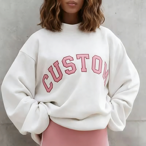 Sudadera Blanca Extra Grande para Mujer con Cuello Alto Simulado, Estampado Gráfico Personalizado, Forro Polar Premium, Manga Larga - Product Image 1
