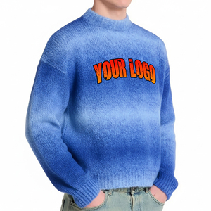 Nouveau pull en mohair tricoté pour homme, col rond, coupe oversize, avec logo personnalisé, épaules tombantes, collection 2025 - Product Image 1