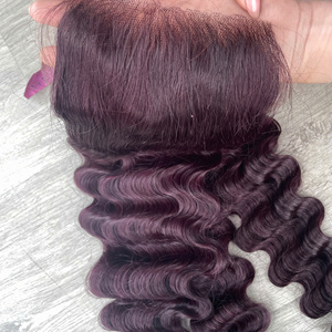 Lots de Cheveux Humains Vietnamiens Ondulés Profonds Bordeaux Foncé, Qualité Super Double Drawn, avec Closure Personnalisée, Prix de Gros Direct Usine - Product Image 2