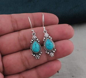 Shree Jaipur <b>Silver</b> Luxury Purple Jade Teardrop <b>Dangle</b> <b>Earrings</b> 925 Sterling <b>Silver</b> Beaded Halo Drop <b>Earrings</b> Vintage - Product Image 1