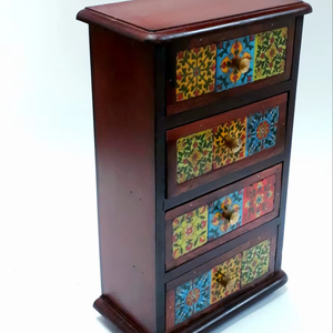 Armario de Madera Maciza de Estilo Retro con Cajones Pintados, Mueble con 4 Cajones para el Hogar, Villa, Centro Comercial, Sala de Estar, Dormitorio, Almacenamiento - Product Image 1