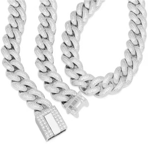 Round Moissanite Prong Miami Link Chain Necklace Two Tone 18k Yellow <b>Gold</b> Vermeil Over Solid 925 Silver Diamond <b>Tester</b> - Product Image 5