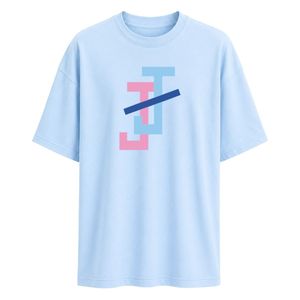 Sky Blue Casual Crew Neck <b>T</b> <b>Shirt</b> with JJ Embroidered Letter Logo on Chest and Large Back Graphic Casual Streetwear Apparel - Product Image 1