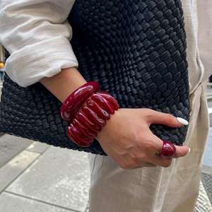 Handmade Burgundy Wine Resin Bangle Jewelry Set Resin Craft Chunky Elastic <b>Stretch</b> <b>Bracelet</b> Open Cuff Ring Women Wholesale - Product Image 6