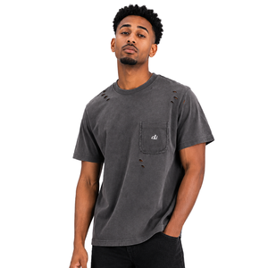 Vintage Washed <b>Men's</b> <b>shirts</b> Custom Distressed Cutout Detail Patch Pocket Streetwear Oversized Tee Wholesale Personalized Logo - Product Image 1