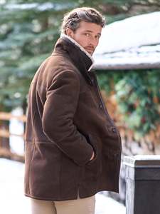Men's Brown Shearling <b>Coat</b> With <b>Faux</b> <b>Fur</b> Lining Turn-down Collar Windproof Winter <b>Coat</b> Regular Fit Casual Style - Product Image 2