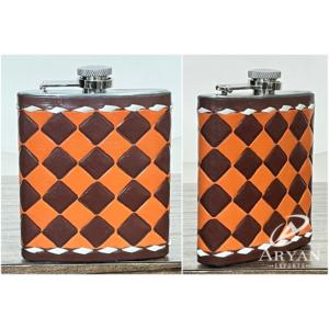 Botella de Whisky de Bolsillo de Cuero Genuino Hecha a Mano con Diseño a Cuadros, de Acero Inoxidable, para Hombre y Mujer, Modelo Premium 2026, de Gran Venta - Product Image 1