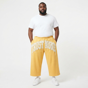 <b>Men's</b> Wide Leg Fleece <b>Sweat</b> <b>Pants</b> Vintage Distressed Embroidery 100% Cotton Plus Size Baggy Oversize <b>Sweats</b> <b>Pants</b> <b>Men</b> - Product Image 6