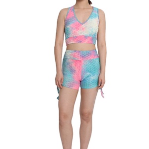 Ropa Deportiva de 2 piezas para gimnasio, sujetador y pantalones cortos, estilo cruzado en la espalda, con diseño de sublimación - Product Image 1