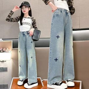 High <b>Elastic</b> <b>Waist</b> Wide Leg Denim <b>Jeans</b> <b>with</b> Patchwork Loose Fit Full Length Casual Pants Women Spring Style - Product Image 5
