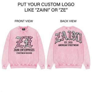 Men Acid Wash Sweatshirt 380g Premium Cotton Fleece Custom Logo Screen Print Heavyweight Streetwear Pullover <b>Crewneck</b> Regular - Product Image 1