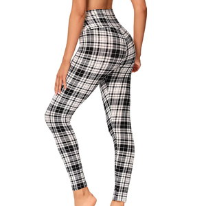 กางเกงเลกกิ้งลายสก็อตเอวสูงแบบเต็มตัว ผ้าถักยืดพิมพ์ลายลำลองสำหรับผู้หญิง - Product Image 2