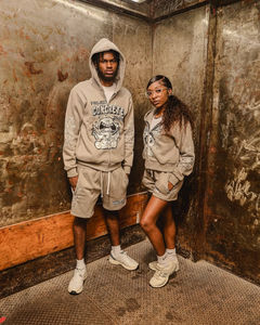 Conjunto de Sudadera con Capucha y Pantalones Cortos de Felpa de Algodón con Lavado Ácido Personalizado, Diseño Gráfico de Anime, Estilo Urbano Hip Hop - Product Image 4