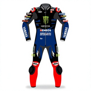 ชุดแข่งรถมอเตอร์ไซค์ Fabio Quartararo MotoCP รุ่น Ramaha ทำจากหนังวัว/หนังจิงโจ้ สำหรับขับขี่มอเตอร์ไซค์บนสนามแข่ง/ขี่มอเตอร์ไซค์ ชุดจั๊มสูทหนังสำหรับนักขี่มอเตอร์ไซค์/ชุดนักแข่งระดับ 2 CE Pro - Product Image 1