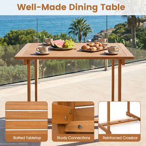 Tavolo da pranzo da esterno in legno di acacia da 35,5 pollici con foro per ombrellone e barra trasversale rinforzata per 4 persone - Product Image 6
