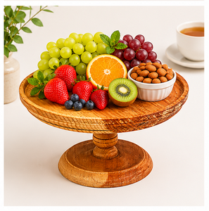 Rustic Scandinavian Handcrafted <b>Pine</b> Wood Cake Stand Round Pedestal Dessert Display For Weddings Birthday Parties Home Decor - Product Image 2