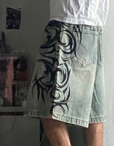 Pantalones Cortos de Mezclilla con Estampado Tribal Personalizado para Hombre, Estilo Vintage, Holgados, Oversize, Streetwear, Fabricante OEM ODM - Product Image 3