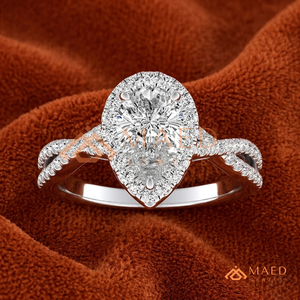 925 Sterling Silver Pear Cut Halo Engagement <b>Ring</b> Women Twisted <b>Split</b> Shank Pave Band American Diamond CZ Wedding <b>Ring</b> - Product Image 1