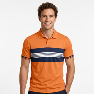 Camisa Polo a Rayas Naranja y Azul Marino para Hombre – Uniforme Deportivo Personalizado al por Mayor, Fabricante OEM - Product Image 1