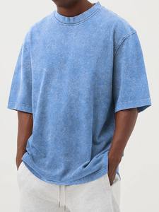 Men Oversized Classic 100% Cotton Acid Wash <b>Plain</b> Sea Green <b>Colour</b> t-Shirt Heavyweight Men Oversized Summer Fashion Outfit - Product Image 2