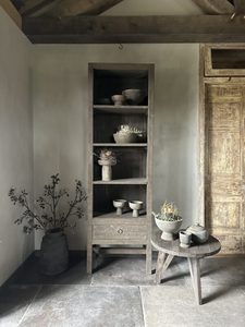 Rustic Solid Wood High Cabinet <b>with</b> <b>Drawer</b> and Open <b>Shelves</b> for Living Room Storage and Display - Product Image 6