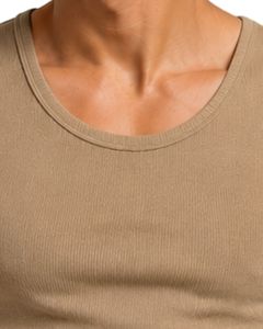 Débardeur côtelé kaki personnalisé pour homme, coupe ajustée, sans manches, en coton, pour la gym, décontracté, d'été, athlétique, sous-vêtement moulant - Product Image 6