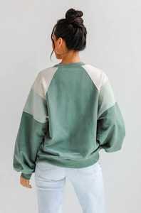 Women's Color Block Crewneck Sweatshirt Casual Lantern Sleeve Pullover <b>Top</b> - Product Image 3