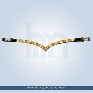 Frontal de Cheval de Dressage en Cuir de Luxe Personnalisé, Forme en V, avec Strass en Cristal Olive, Accessoires de Bridon en Gros, OEM - Product Image 3