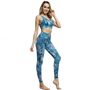 Ensemble de yoga personnalisé à marque privée, imprimé sur le devant, soutien-gorge de sport sublimé, taille haute, grande taille, séchage rapide, respirant, legging 2 pièces - Product Image 1