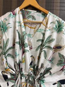 Women Cotton Floral Maxi <b>Kaftan</b> Dress Batwing Sleeves V-neck Jungle Animal <b>Beach</b> Cover up Boho Resort Wear Kimono Tunic Summer - Product Image 6