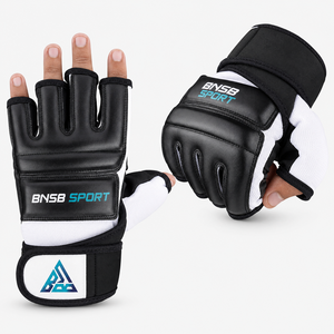 Guantes de Entrenamiento sin Dedos de Piel Sintética PU Transpirable en Blanco y Negro, Nudillos Acolchados, Soporte de Muñeca Ajustable, Unisex, para Boxeo - Product Image 2