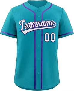 Maillot de baseball bleu marine personnalisé à manches courtes avec boutons sur le devant, impression du nom de l'équipe, maille respirante en polyester, vêtements unisexes pour adultes - Product Image 2