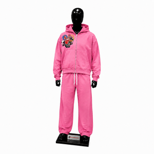 Pink Graphic Tracksuit Mens Premium Streetwear Full Zip Hoodie And Relaxed <b>Jogger</b> Pants <b>Matching</b> <b>Set</b> Urban Fashion Two Piece - Product Image 1