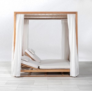 Cama de Día Doble Tipo Cabaña para Exteriores, de Madera de Teca Sólida Premium, con Cortinas de Privacidad - Product Image 3