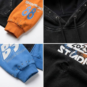 Conjunto Deportivo de Invierno para Hombre, 100% Algodón Lavado, Estilo Urbano, Transpirable, de Dos Piezas, Pantalones Acampanados, Talla Grande - Product Image 6