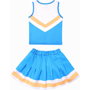 Uniforme de pom-pom girl pour femmes, personnalisé par sublimation, en tissu polyester Dry Fit, haut à col rond, jupe trapèze à taille élastique, 2026 - Product Image 3