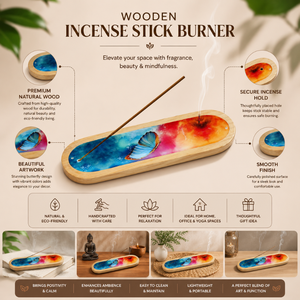 Plateau en bois imprimé papillon pour attraper les cendres d'encens |   Porte-encens décoratif pour la méditation, le yoga, l'aromathérapie, la décoration de la maison - Product Image 5